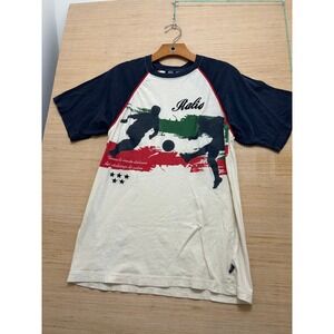 Vintage Five‎ Star Italia Soccer Graphic T Shirt Blue Maria Medium